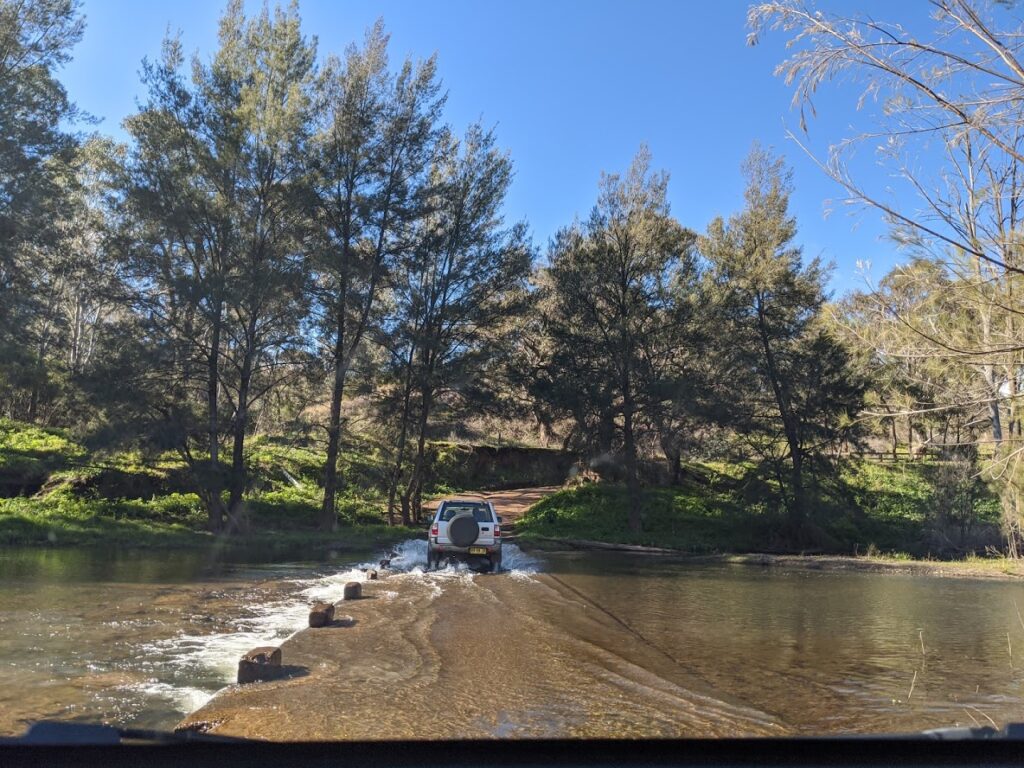 Sofala gold panning, near Bathurst, river crossing, 4WD'ing