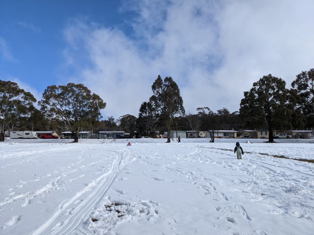 tobogganing and snow play in the snow in the blue mountains