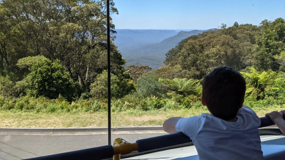 enjoying the view from the top of the blue mountains explorer bus