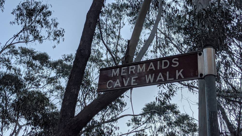 Mermaid's Cave Walk Blackheath sign at the entrance of the walk