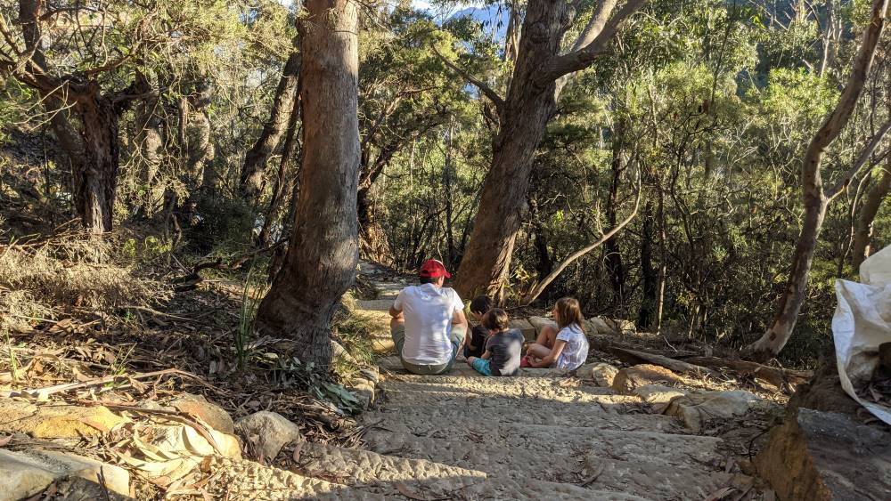 Valley of the Waters Empress Falls walk Wentworth Falls family taking a rest