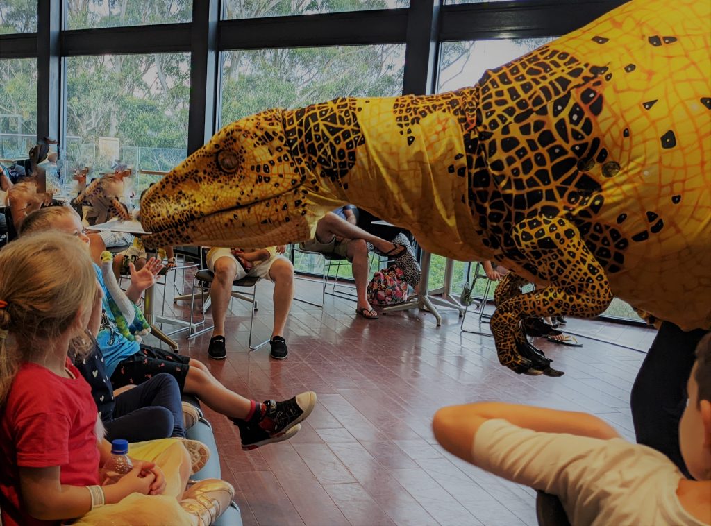 kids enjoying the show at raptor tales scenic world