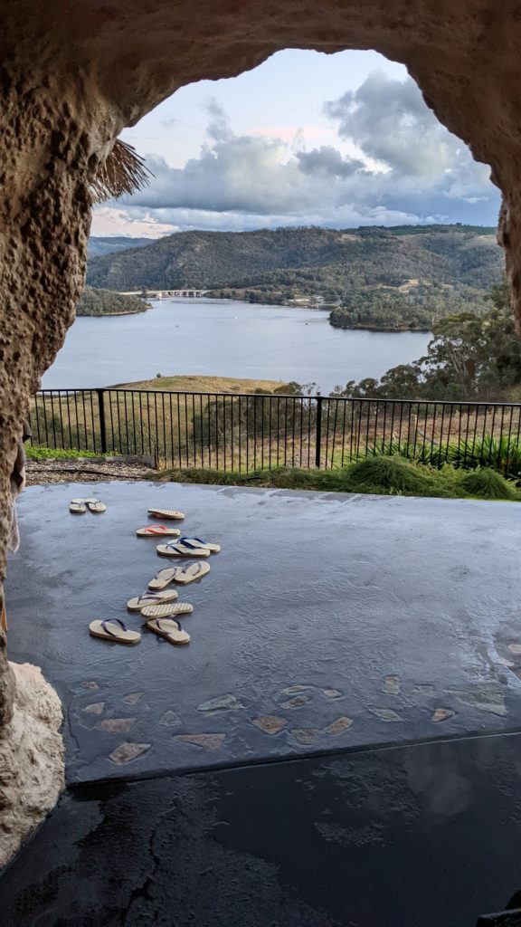 Japanese Bath House Blue Mountains view of Lake Lyell L ithgow from the cave baths