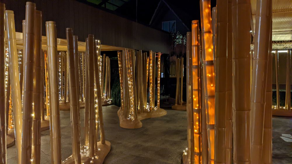 bamboo lights at the japanese bath house blue mountains