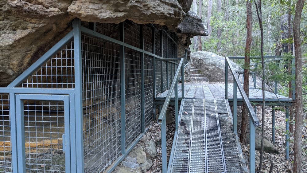 ramp and metal fencing at red hands cave glenbrook at blue mountains national park