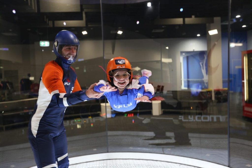 little girl flying at ifly sydney west