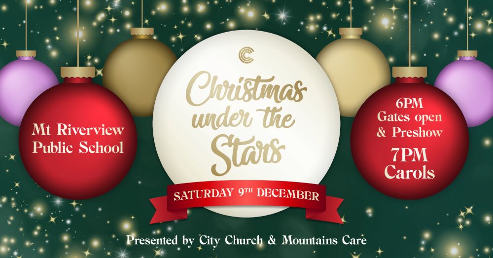Christmas Under the Stars 2023: Presented by City Church and Mountains Care Saturday 9 December 2023. Gates open and pre show with community acts from 6:00 PM. The main carols begin at 7:00 PM.