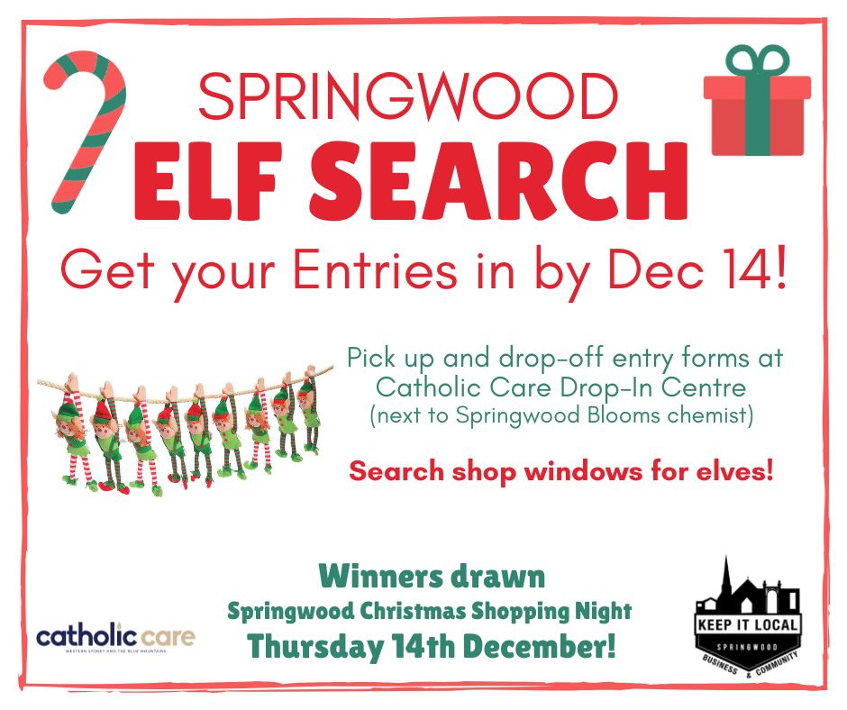The Great Elf Hunt Springwood: Hosted by Catholic Care Blue Mountains. The draw will take place on Thursday 14 December 2023.