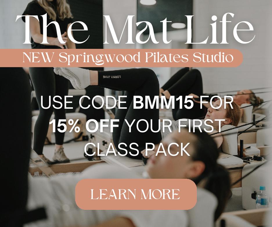 Use code BMM15 for 15% off your first class pack |The Mat Life | New Springwood Pilates Studio | Learn more