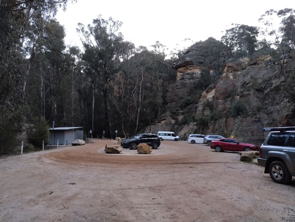 the carpark at the Neunes Lithgow Glow Worm Tunnel at Wollemi National Park